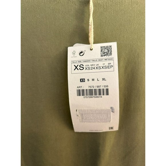 Zara Women's Army Green Tencel Denim Dress XS Beaded Accent Adjustable Sleeve - Picture 5 of 6